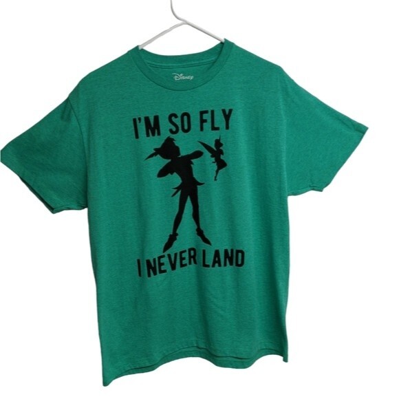 Disney I'm So Fly Shirt Women Large Tinkerbell Peter Pan Novelty Tee Green L - Picture 1 of 4